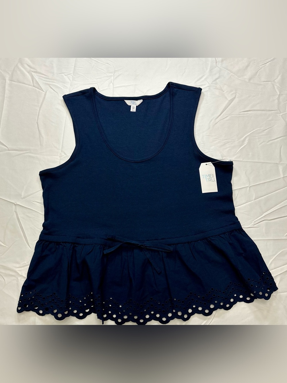 Time and Tru Navy Peplum Tank with Eyelet Hem